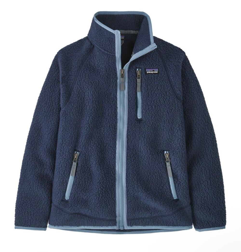 Patagonia Kids Retro Pile Boys Small 7-8 Sherpa Fleece Full Zip Jacket Navy